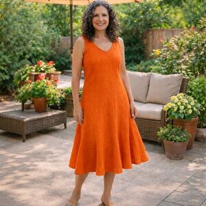 70s Maria Lampo Positano Classic Italian Pure Linen Maxi Dress, Orange size 10